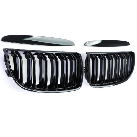 Καρδιές Μάσκας Για Bmw 3 E90 /E91 05-08 M4 Look Με Διπλή Γρίλια Μαύρο Γυαλιστερό 4 Τεμάχια