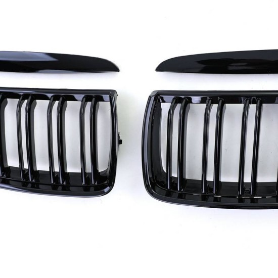 Καρδιές Μάσκας Για Bmw 3 E90 /E91 05-08 M4 Look Με Διπλή Γρίλια Μαύρο Γυαλιστερό 4 Τεμάχια