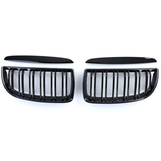Καρδιές Μάσκας Για Bmw 3 E90 /E91 05-08 M4 Look Με Διπλή Γρίλια Μαύρο Γυαλιστερό 4 Τεμάχια