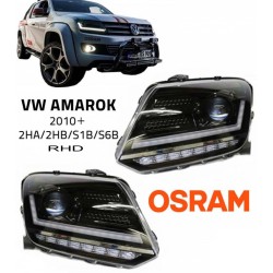 Μπροστινά Φανάρια Set Για Vw Amarok 2010+ DRL Full Led Halogen Version Μαύρα LEDHL107-BK RHD (Δεξιοτίμονα) Osram Ledriving