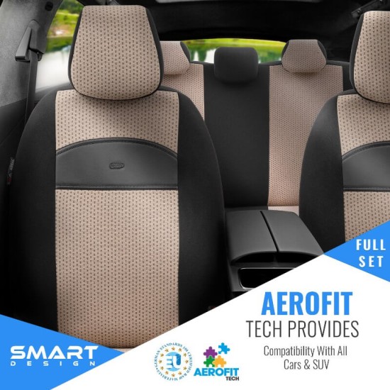 Καλύμματα Αυτοκινήτου Otom Smart Design Universal Ύφασμα / Δερματίνη Σετ Εμπρός / Πίσω 11 Τεμαχίων Μαύρο / Μπεζ SLTSMT106-NZ