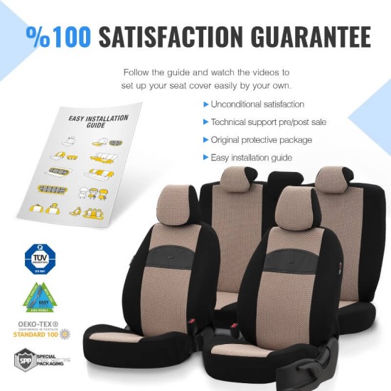 Καλύμματα Αυτοκινήτου Otom Smart Design Universal Ύφασμα / Δερματίνη Σετ Εμπρός / Πίσω 11 Τεμαχίων Μαύρο / Μπεζ SLTSMT106-NZ