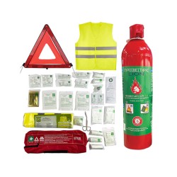 Σετ Ασφαλείας Αυτοκινήτου / Σετ ΚΤΕΟ ADVANCED 4 Τεμάχια Τρίγωνο, Φαρμακείο, Πυροσβεστήρας 1L, Γιλέκο Κίτρινο Auto GS 99349
