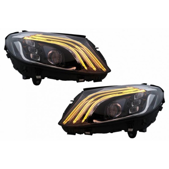 Μπροστινά Φανάρια Set Για Mercedes-Benz C-Class W205 14-20 Upgrade To Maybach Full Led DRL Μαύρα Με Μοτέρ Carner Μπροστινά Φανάρια Set Για Mercedes-Benz C-Class W205 14-20 Upgrade To Maybach Full Led DRL Μαύρα Με Μοτέρ Carner