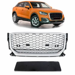 Μάσκα Για Audi Q2 (GA) PreFacelift 2016-2020 RSQ2 Look Κυψελωτή Ασημί /  Μαύρο 1 Τεμάχιο