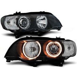 Μπροστινά Φανάρια Set Για Bmw X5 E53 99-03 Led Angel Eyes Μαύρα H7/H7 Με Μοτέρ Depo