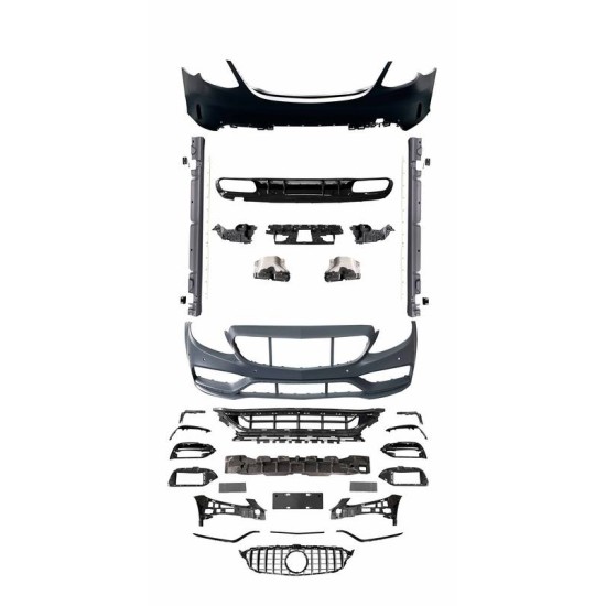 Body Kit Για Mercedes-Benz C-Class W205 14-20 Sedan Amg C63s Facelift Look Με Μάσκα & Μπούκες Black Edition