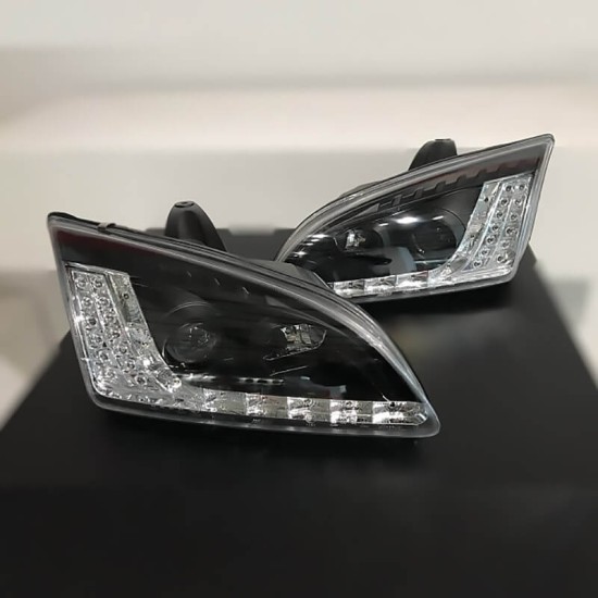 Μπροστινά Φανάρια Set Για Ford Focus 04-08 DRL & Led Φλας Μαύρα H1/H1 JunYan