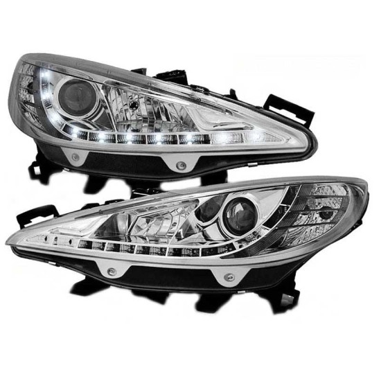 Μπροστινά Φανάρια Set Για Peugeot 207 06-12 DRL Χρωμίου H7/H1 Sonar