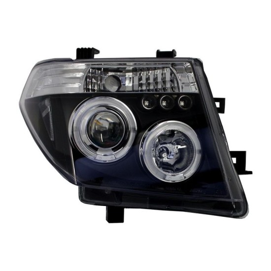 Μπροστινά Φανάρια Set Για Nissan Navara D40 05-10 Angel Eyes & Led Μαύρα H1/H1 Manual JunYan