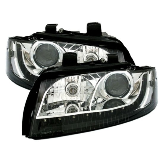 Μπροστινά Φανάρια Set Για Audi A4 B6 00-04 DRL Μαύρο/Χρώμιο H7 Depo