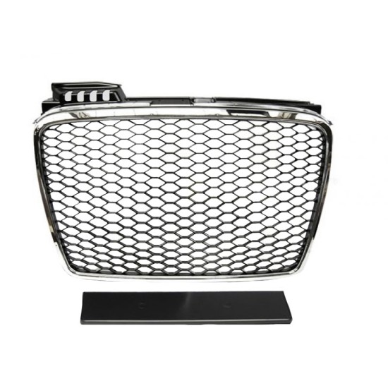 Μάσκα Για Audi A4 B7 04-07 RS4 Look Κυψελωτή Χρώμιο/Μαύρο Ματ 1 Τεμάχιο