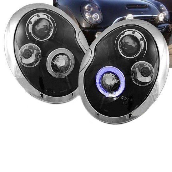 Μπροστινά Φανάρια Set Για Mini Cooper (R50/52/53) 01-06 Angel Eyes Μαύρα H1/H1 JunYan