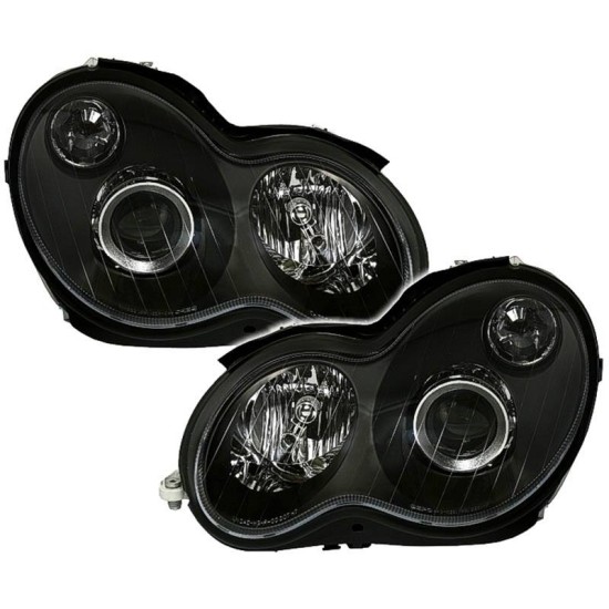 Μπροστινά Φανάρια Set Για Mercedes-Benz C-Class W203 00-07 Projectors Μαύρα H7/H7 Με Ρυθμιστή Αέρος Depo