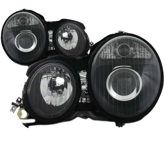 Μπροστινά Φανάρια Set Για Mercedes-Benz E-Class W210 95-98 Projectors Μαύρα H7/H7 Με Ρυθμιστή Αέρος Depo