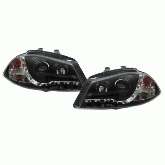 Μπροστινά Φανάρια Set Για Seat Ibiza 6L 02-08 DRL Μαύρα H1/H1 Junyan