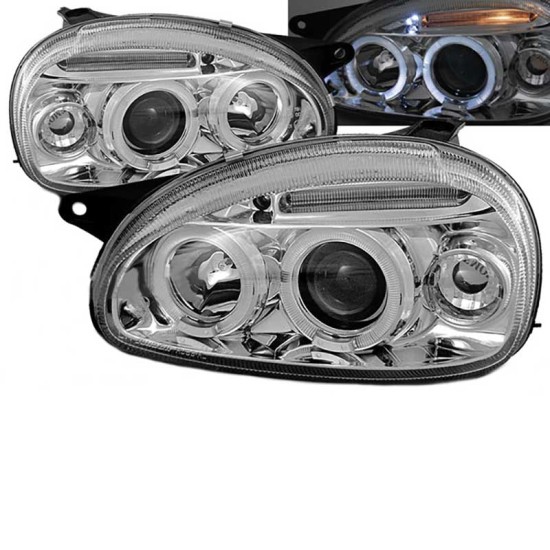 Μπροστινά Φανάρια Set Για Opel Corsa B 93-00 3D/5D Angel Eyes & Led Χρωμίου H1/H1 Manual JunYan