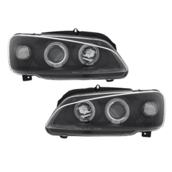 Μπροστινά Φανάρια Set Για Peugeot 106 96-03 Angel Eyes Μαύρα H1/H1 Manual JunYan