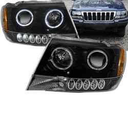 Μπροστινά Φανάρια Set Για Jeep Grand Cherokee 99-05 WJ Angel Eyes & Led Μαύρα H3/H1 Manual Eagle Eyes Μπροστινά Φανάρια Set Για Jeep Grand Cherokee 99-05 WJ Angel Eyes & Led Μαύρα H3/H1 Manual Eagle Eyes