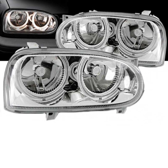 Μπροστινά Φανάρια Set Για Vw Golf 3 92-98 Angel Eyes Χρωμίου H7/H7 Depo