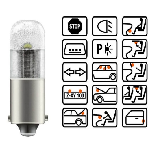 Λάμπες Led BA9S T4W 12volt 0.8watt 6000k 3893DWP-02B 2 Τεμάχια