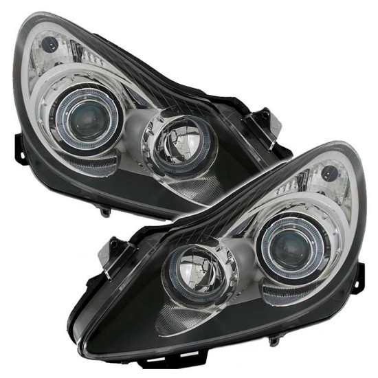 Μπροστινά Φανάρια Set Για Opel Corsa D 06-11 Angel Eyes Μαύρα H7/H1 Depo