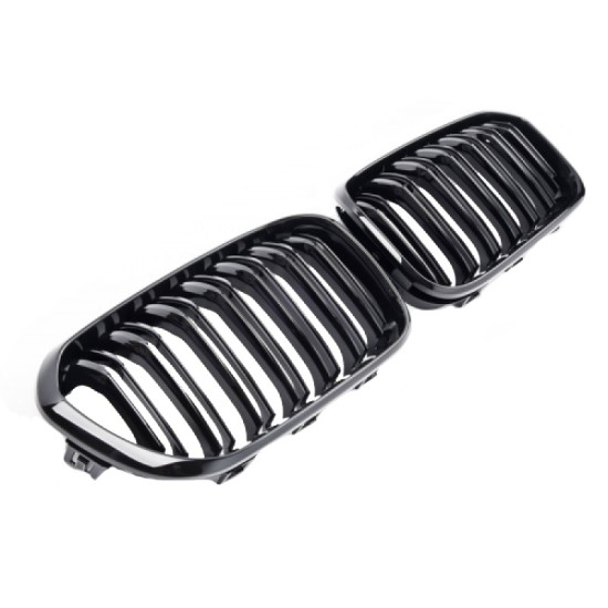 Καρδιές Μάσκας Για Bmw 1 F20 / F21 15-19 M4 Look Με Διπλή Γρίλια Με 14 Γραμμές Μαύρο Γυαλιστερό 2 Τεμάχια