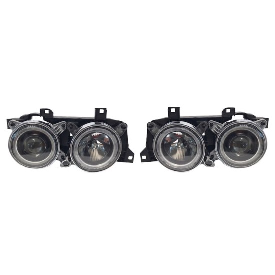 Μπροστινά Φανάρια Set Για Bmw 5 E34 88-95 / 7 E32 86-94 Angel Eyes Μαύρα H1/H1 Carner