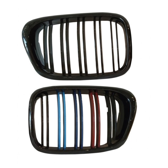 Καρδιές Μάσκας Για Bmw 5 E39 96-03 M4 Look Με Διπλή Γρίλια Tri-color / Μαύρο Γυαλιστερό 2 Τεμάχια