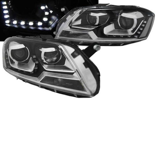 Μπροστινά Φανάρια Set Για Vw Passat B7 10-14 DRL Μαύρα H7/H7 Με Μοτέρ Eagle Eyes