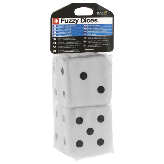 Ζάρια Κρεμαστά Διακοσμητικά Fuzzy Dice Λευκά 7x7cm 2 Τεμάχια