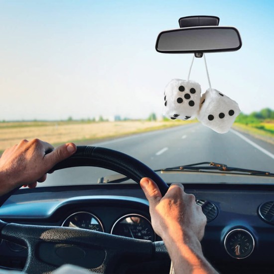 Ζάρια Κρεμαστά Διακοσμητικά Fuzzy Dice Λευκά 7x7cm 2 Τεμάχια