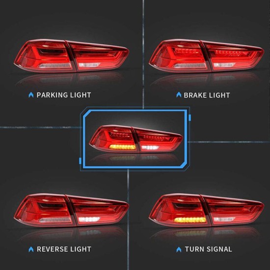 Πισινά Φανάρια Set Για Mitsubishi Lancer X 08-17 Led Bar Κόκκινο/Crystal VLAND