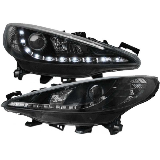 Μπροστινά Φανάρια Set Για Peugeot 207 06-12 DRL Μαύρα H7/H1 Sonar