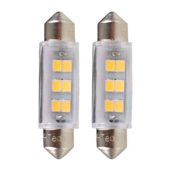 Λάμπες Led Σωληνωτές 41mm 6 Leds 12volt  Λευκό Φως M-Tech LB091W 2 Τεμάχια