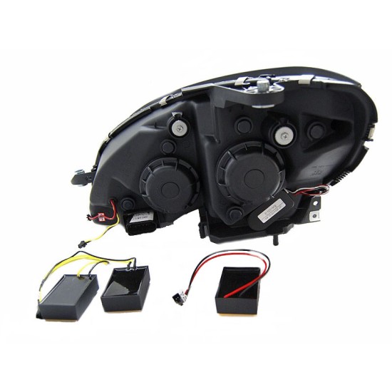 Μπροστινά Φανάρια Set Για Mercedes-Benz C-Class W204 07-10 DRL Tube Lights W222 Look Dynamic Φλας Μαύρα H9/H9 Με Μοτέρ JunYan