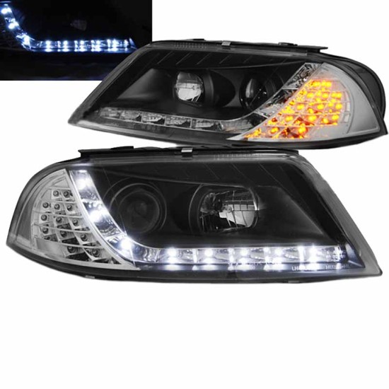 Μπροστινά Φανάρια Set Για Vw Passat 3BG 00-05 DRL & Led Φλας Μαύρα H1/H1 JunYan