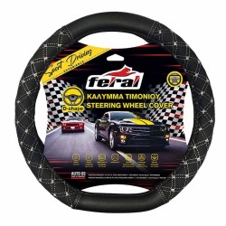 Κάλυμμα Τιμονιού Αυτοκινήτου Δερματίνη Elegant D Σχήμα Μαύρο Με Γκρι Ραφή Medium 38cm Κάλυμμα Τιμονιού Αυτοκινήτου Δερματίνη Elegant D Σχήμα Μαύρο Με Γκρι Ραφή Medium 38cm