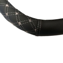 Κάλυμμα Τιμονιού Αυτοκινήτου Δερματίνη Elegant D Σχήμα Μαύρο Με Γκρι Ραφή Medium 38cm Κάλυμμα Τιμονιού Αυτοκινήτου Δερματίνη Elegant D Σχήμα Μαύρο Με Γκρι Ραφή Medium 38cm