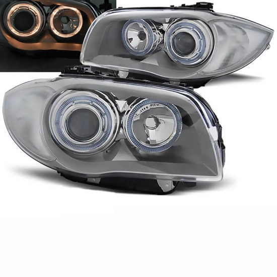 Μπροστινά Φανάρια Set Για Bmw 1 E87/E88/E81/E82 04-11 Angel Eyes Ασημί Depo
