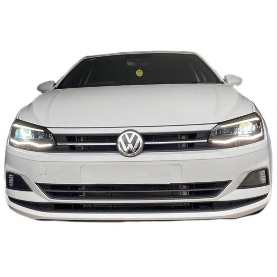Μπροστινά Φανάρια Set Για Vw Polo AW 17+ DRL Led Tube GTI Look Μαύρα Με Ασημί Γραμμή Upgrade With Xenon With Motor Carner