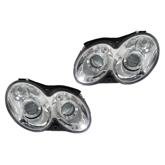 Μπροστινά Φανάρια Set Για Mercedes-Benz CLK W209 03-10 Projectors Χρωμίου H7/H7 Με Ρυθμιστή Αέρος Depo