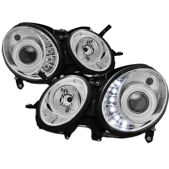Μπροστινά Φανάρια Set Για Mercedes-Benz E-Class W211 02-06 DRL Xenon D2S/H7 Χρωμίου Με Μοτέρ Sonar