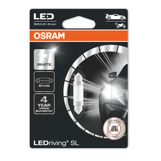 Λάμπα Led Σωληνωτή  41mm C5W SV8.5-8 12volt 0.6 watt 6000k Osram 6413DWP-01B 1 Τεμάχιο