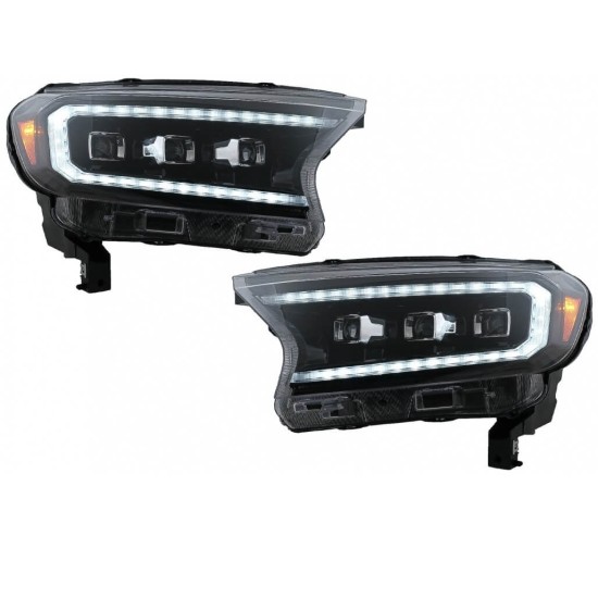 Μπροστινά Φανάρια Set Για Ford Ranger 15-20 DRL Dynamic Start Up Μαύρα Full Led Με Μοτέρ VLand