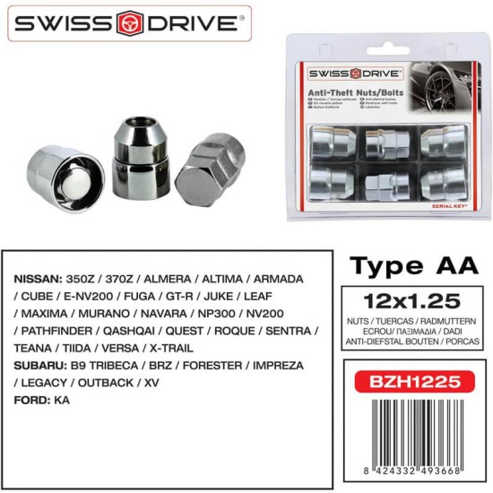 Αντικλεπτικά Μπουλόνια Ασφαλείας Butzi Premium Kit 6 pcs Με Μοναδικό Κλειδί-Εργαλείο Type-AA M12x1.25 Αντικλεπτικά Μπουλόνια Ασφαλείας Butzi Premium Kit 6 pcs Με Μοναδικό Κλειδί-Εργαλείο Type-AA M12x1.25