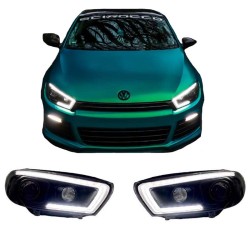 Μπροστινά Φανάρια Set Για Vw Scirocco 08-14 DRL Dynamic  Μαύρα H7/H1 Με Μοτέρ Sonar