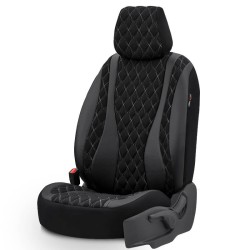 Καλύμματα Αυτοκινήτου Otom Emperor Design Universal Sued / Rachel / Δερματίνη Καπιτονέ Σετ Εμπρός / Πίσω 11 Τεμαχίων Μαύρο Με Γκρι Κέντημα EMP-602