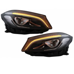 Μπροστινά Φανάρια Set Για Mercedes-Benz A-Class W176 12-18 Halogen Upgrade Σε Facelift Look Μαύρα Full Led DRL Με Μοτέρ Carner