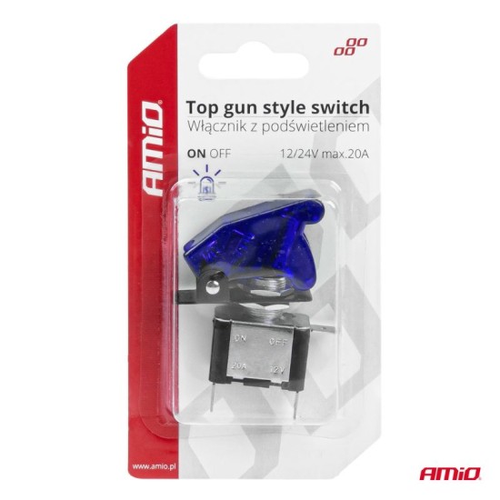Διακόπτης Αεροπορικού Τύπου ON/OFF Led Μονός 12/24 Volt 20A Φωτιζόμενος Μπλε Amio 03096